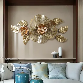 Золотой железный лотос, настенное украшение, настенный подвесной светильник, роскошный трехмерный декоративный фон для гостиной