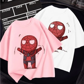 Детская футболка с Человеком-пауком из серии Disney Marvel, Модная детская одежда с мультяшным принтом, Летняя детская белая одежда для мальчиков