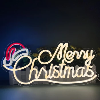 Неоновая Светодиодная Вывеска Merry Christmas Неоновая Вывеска Flex Прозрачный Акриловый Ночник С Питанием от USB Рождественский Декор Комнаты