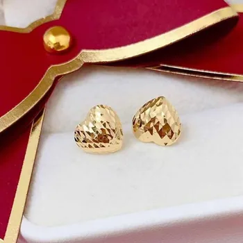 Твердые Серьги из желтого золота 18 Карат, женские серьги-гвоздики из золота AU750 с сердечками