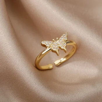 Открытые кольца с бабочкой из циркона, женское регулируемое кольцо на палец из нержавеющей стали, украшения от насекомых, аксессуары для вечеринок, свадебный подарок