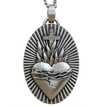 Сердце, перекрестный огонь, без шипов, рельеф религиозного искусства, твердое серебро 925 пробы, высокое модное