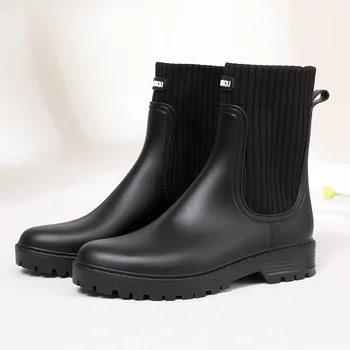Новые женские модные непромокаемые ботильоны, водонепроницаемая женская обувь для воды, женские нескользящие непромокаемые ботинки в стиле пэчворк, Резиновые сапоги