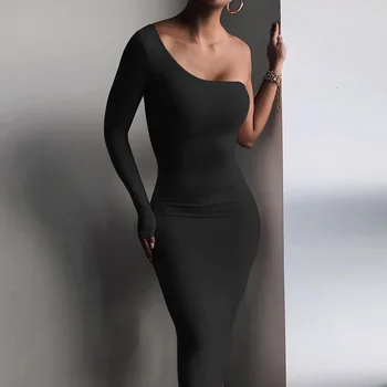 2023 Летняя сексуальная женская одежда, черные белые колготки с длинными рукавами на одно плечо, женские платья