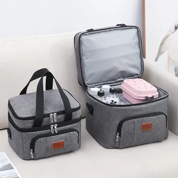 Двухслойная изолированная сумка для ланча для женщин и мужчин, термосумка для пикника большой емкости с плечевым ремнем на молнии, сумка-холодильник для еды