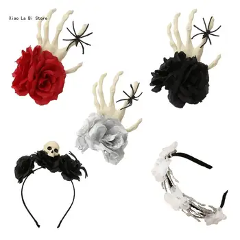 Повязка на голову с розами на Хэллоуин, заколка для волос в виде темных пауков, Вечерние Головные Уборы, Обруч для волос XXFD