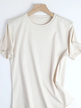 Свободная футболка с круглым вырезом и короткими рукавами, простой базовый стиль, тонкие топы, однотонные футболки для хай-стрит, универсальная корейская версия