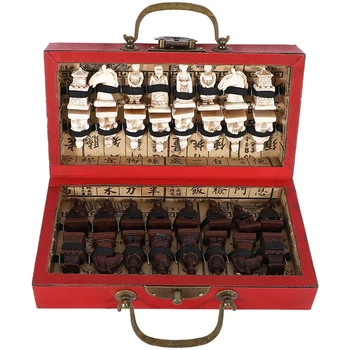 Китайская Деревянная Кожаная коробка с 32 фигурками из терракоты, шахматный набор, развлекательные Шашки, Шахматы, Традиционные игры
