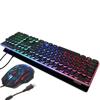 Проводной набор клавиатуры и мыши 104 клавиши Игровая клавиатура и мышь с радужной подсветкой 7 клавиш с регулировкой 5500 точек на дюйм для ноутбука