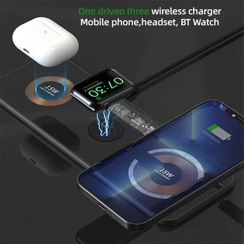 Магнитное Беспроводное Зарядное Устройство 3 в 1 из Закаленного Стекла Портативная Быстрая Зарядка для iPhone 14 13 12 11 Airpods Apple Watch Samsung S22