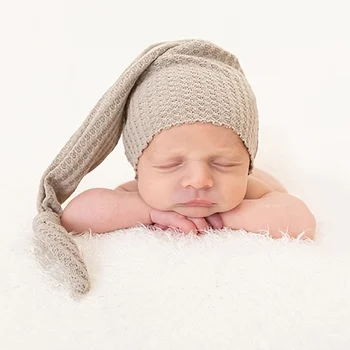 Фотография новорожденного Вязаный пуловер Детская шапочка с завязанным узлом Однотонная детская шапочка для фотосъемки Реквизит для фотосъемки