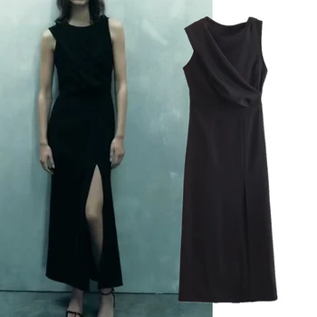 Увядшее Летнее Модное Женское черное платье с капюшоном в стиле французского ретро 2023 года, Повседневное платье миди для пригородных поездок, женское