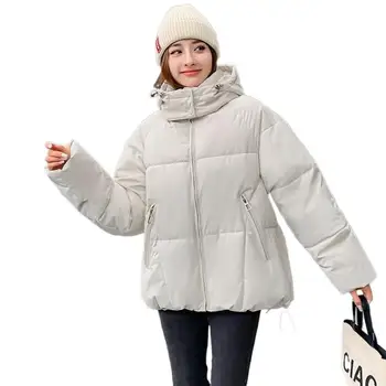 Корейская уличная одежда для девочек, свободные повседневные парки с капюшоном, пальто оверсайз-пуховик, зимняя мода, пуховик больших размеров 