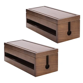 2X Коробка для Управления Кабелями Деревянный Органайзер для Шнура-Удлинителя Power Stripe Провод Защиты от перенапряжения (Кофейный цвет)