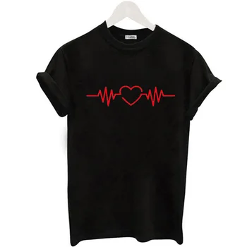 Skuggnas Модная летняя уличная повседневная женская футболка с принтом сердцебиения, хлопковый топ, брендовая футболка с коротким рукавом femme tumblr, футболка
