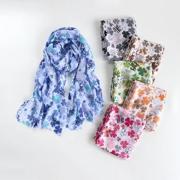 2023 Новейший женский шарф с цветочным принтом, шарф из хлопчатобумажной вуали, шали