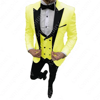 Мужские свадебные костюмы 2021, Новый изготовленный на заказ смокинг с отворотом, 3 предмета, костюмы жениха Терно для мужчин (куртка + жилет + брюки)