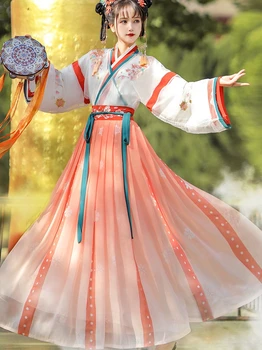 Китайский традиционный женский костюм Ханфу, женское платье С Вышивкой, одежда для народных Танцев Принцессы Династии Тан