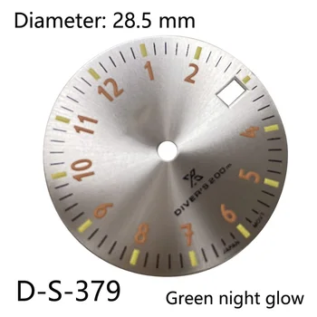 28,5 мм S Логотип Sunburst Модифицированный Циферблат с одним календарем Зеленый светящийся Подходит для часов с механизмом NH35 NH36 Аксессуары для часов