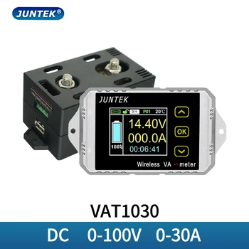 JUNTEK VAT1030 100 В 30A Беспроводной амперметр вольтметр контроль емкости батареи кулоновский счетчик 12 В 24 В 48 В цветной экранный измеритель