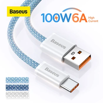 Baseus USB C Кабель 100 Вт 6A Быстрая Зарядка Type C Кабель для передачи данных Зарядное Устройство Провод Шнур Телефонный Кабель 6A Для Huawei 27 Вт Для Xiaomi