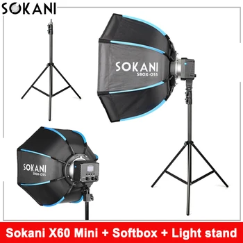 Sokani X60 Mini 60 Вт RGB светодиодный Видеосветильник с софтбоксом Octagon 55 см и осветительной подставкой Bowens Mount длиной 2 м для Фотосъемки и Видеозаписи