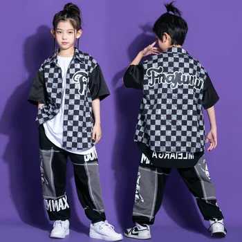 Модная детская одежда в стиле хип-хоп для мальчиков, одежда для выступлений в стиле хип-хоп в китайском стиле с короткими рукавами, одежда для выступлений в стиле джаз для девочек