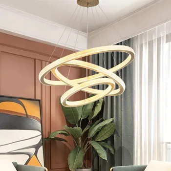 Кольцо Минималистичный Современный Скандинавский круг, Алюминиевая светодиодная хрустальная люстра для гостиной, столовой, коридора, лофта, Выставочного зала отеля