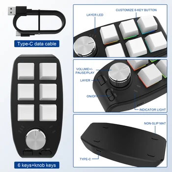 6 Клавиш, совместимых с Bluetooth, Сочетания клавиш для офиса, копирование, липкий PS, рисование, Компьютер, аудио, Игровой регулятор громкости