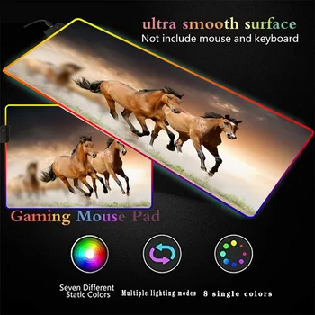 Животное Лошадь RGB Игровой Большой Коврик Для Мыши XXL Геймерский Коврик для Мыши с Подсветкой 900x400 Компьютерный RGB LED Настольный ПК Коврик Для Клавиатуры Ковер