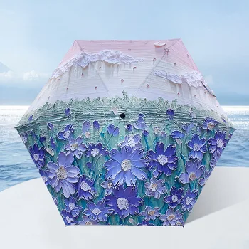 Мини-женский зонт от Солнца и дождя, портативный карманный зонт от ультрафиолета, женский европейский и американский зонт для масляной живописи