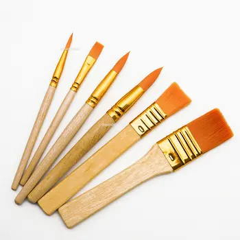6 Шт. Портативные акварельные кисти с деревянной ручкой, набор ручек для рисования акварелью, набор для обучения рисованию маслом и акрилом 