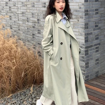 Весенне-осенний Длинный тренч, женская корейская мода, уличная одежда для пригородных поездок, Свободный двубортный жакет большого размера