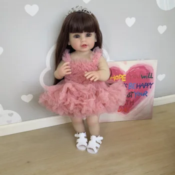 NPK 55 см, мягкая силиконовая виниловая Подставка для всего тела Reborn, Кукла для маленьких девочек, реалистичная кукла-младенец с розовым платьем