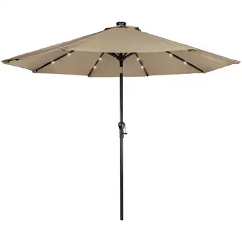9-футовый открытый зонт для внутреннего дворика с солнечной подсветкой темно-серого цвета с рукояткой и наклоном