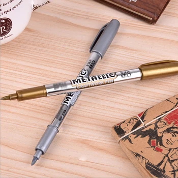 1 шт., золотисто-серебряная художественная ручка, 14 см, металлический маркер, поделки для скрапбукинга, мягкая кисть, художественные маркеры, канцелярские школьные принадлежности