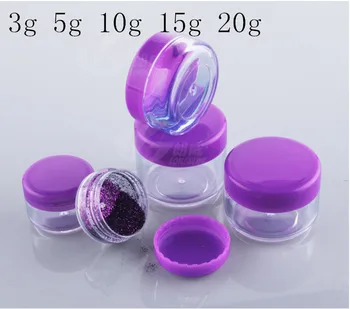Бесплатная доставка, 3 г, 5 г, 10 г, 20 г, Прозрачные пластиковые пустые упаковочные бутылки, Фиолетовый Мини-крем, гель для глаз, Контейнеры для образцов губной помады оптом