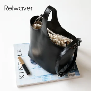 Relwaver, женские сумки-мессенджеры из натуральной коровьей кожи, сумка через плечо, модная черная коричневая маленькая сумочка, шикарная сумка-ведро для женщин