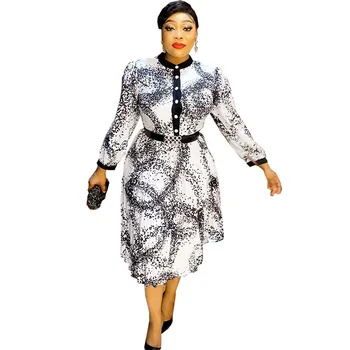 Элегантное Платье трапециевидной формы с принтом, Африканские платья в складку для женщин 2023, Повседневная одежда с Высокой Талией, Халат с длинным рукавом, Женская Африканская Одежда