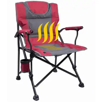 Роскошное портативное походное кресло с подогревом -красный / серый -Отлично подходит для кемпинга, занятий спортом и пляжа