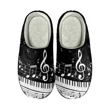 Дизайн музыкальных нот Теплые зимние домашние тапочки Повседневные женские Хлопчатобумажные тапочки для спальни Удобные женские туфли на плоской подошве Zapatos