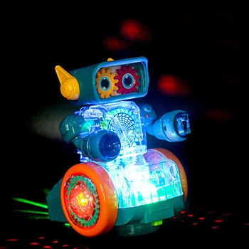 Прозрачный Шестеренчатый робот, Электрическая Пластиковая Автомобильная игрушка со светомузыкой, Вращающиеся Обучающие интерактивные игрушки для детей, подарки для мальчиков
