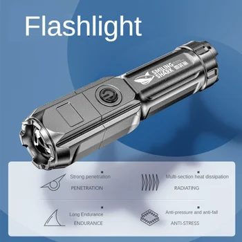ABS Светодиодный фонарик с сильной фокусировкой света, открытый портативный домашний Встроенный аккумулятор, перезаряжаемый многофункциональный фонарь