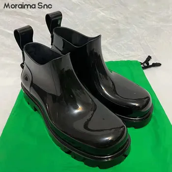 Цветные короткие непромокаемые ботинки из лакированной кожи, Новая верхняя одежда, нескользящие непромокаемые ботинки на толстой подошве внутри, повышающие водонепроницаемость непромокаемых ботинок