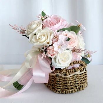 Свадебный Букет Из Шелковых Роз Для Новобрачных Свадебный букет для рук Невесты, держащей Цветок В руках, украшение Букета искусственных цветов