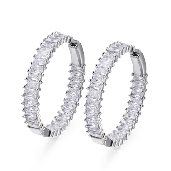 Серьги-кольца из прозрачного белого кубического циркония серебристого цвета, большие круглые серьги-кольца для женщин, Роскошные ювелирные изделия для свадебной вечеринки E1395