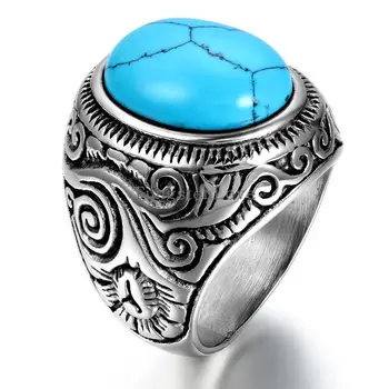 винтажное классическое ретро мужское кольцо, мужские ювелирные изделия из нержавеющей стали, синий Серебристый цвет anel masculino