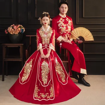 2022 Новое поступление, Восточные блестки, вышивка бисером, Одежда Чонсам, Красное Свадебное платье в традиционном китайском стиле Ципао