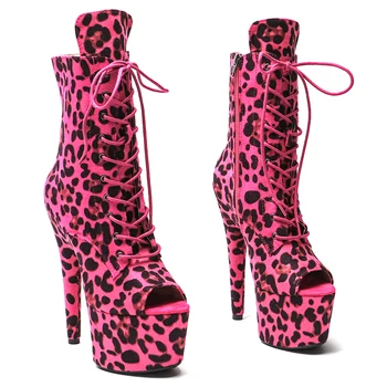 Leecabe/леопардовая обувь для танцев на шесте 17 см/7 дюймов с леопардовым принтом, сапоги на платформе и высоком каблуке, женские ботинки 3B