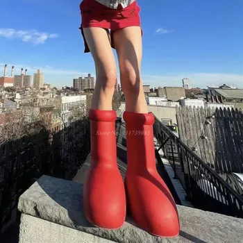 Красные ботинки Astro Boy, Непромокаемые ботинки на толстой подошве из Эва, Женские и Мужские Ботинки на плоской подошве с круглым носком, Большие Размеры 2023, Модная Обувь без Застежки